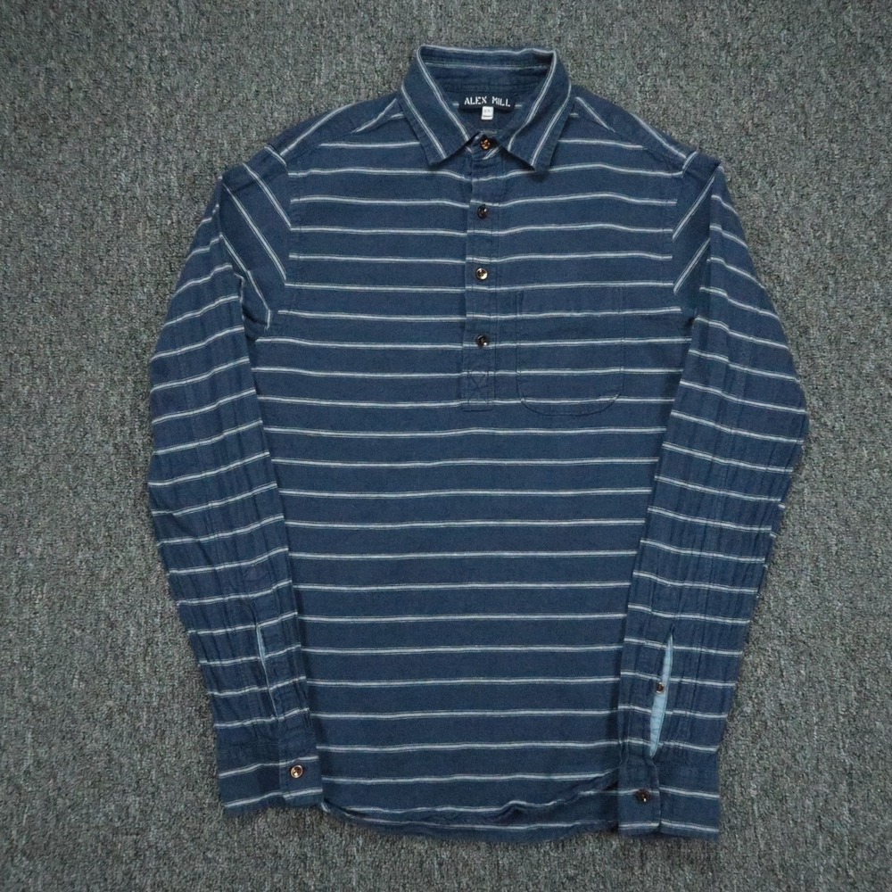 Alex Mill Shirt Mens XS Blue White Striped Long Sleeve Linen Cotton Popover